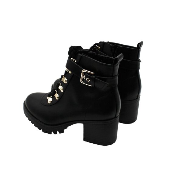 Wild Pair Womens Black Buckle Combat & Lace-up Boots - Picture 5 of 7